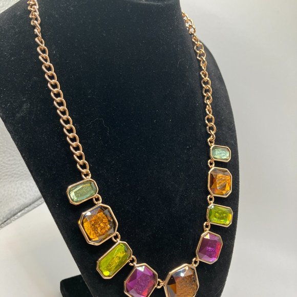 NRO Gold-Tone Multicolored Glass Squared Necklace! - Picture 4 of 10